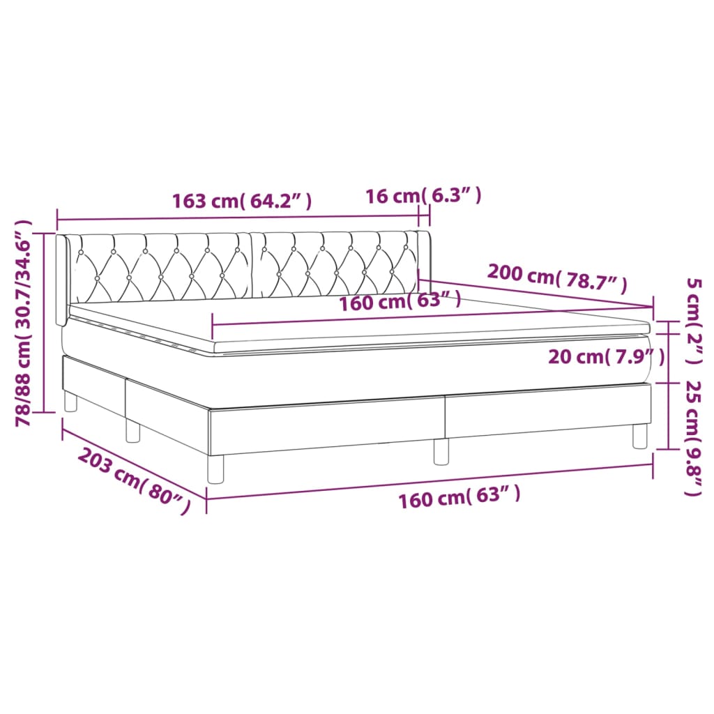 Boxspringbett mit Matratze Dunkelgrau 160x200 cm Samt