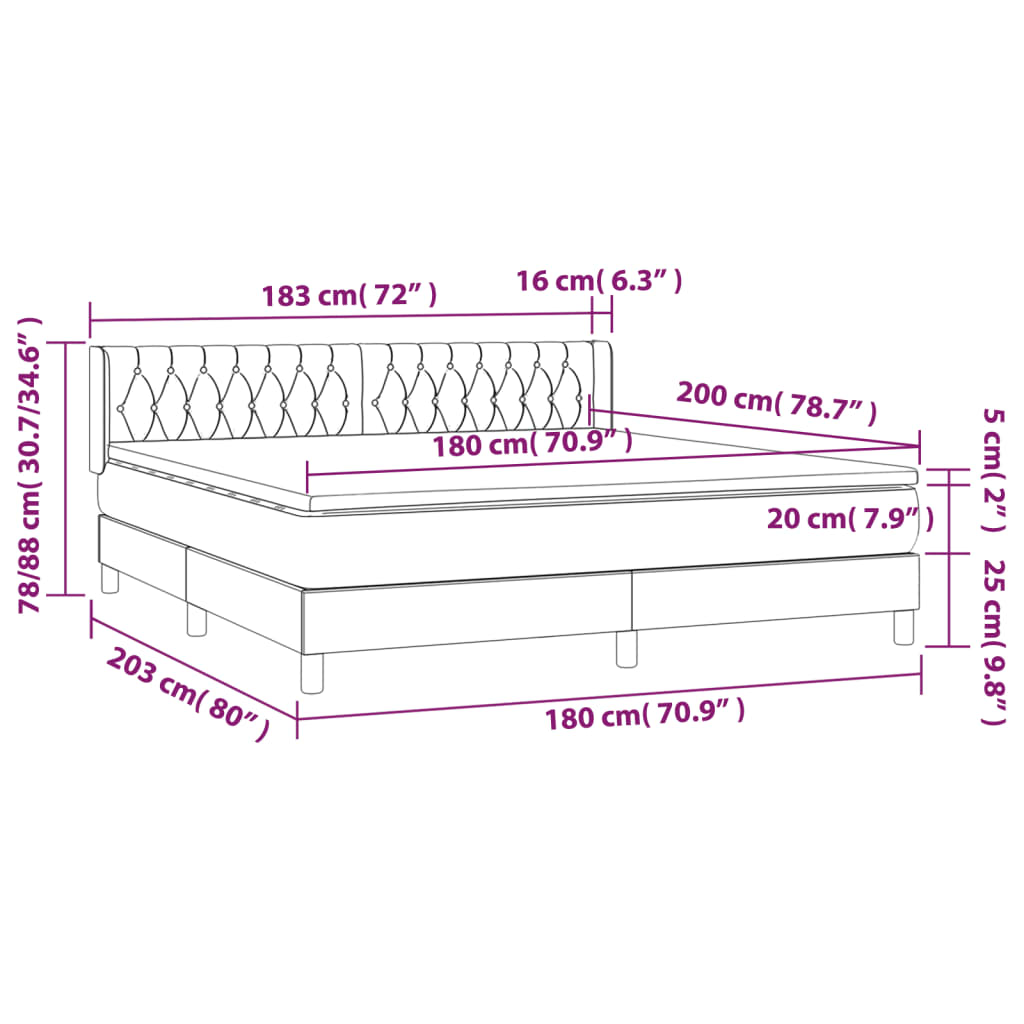 Boxspringbett mit Matratze Dunkelgrau 180x200 cm Samt