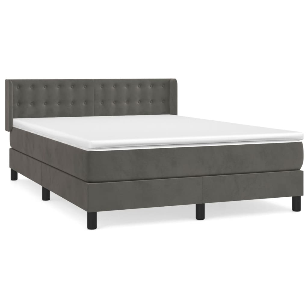 Box spring bed with mattress dark grey 140x200 cm velvet