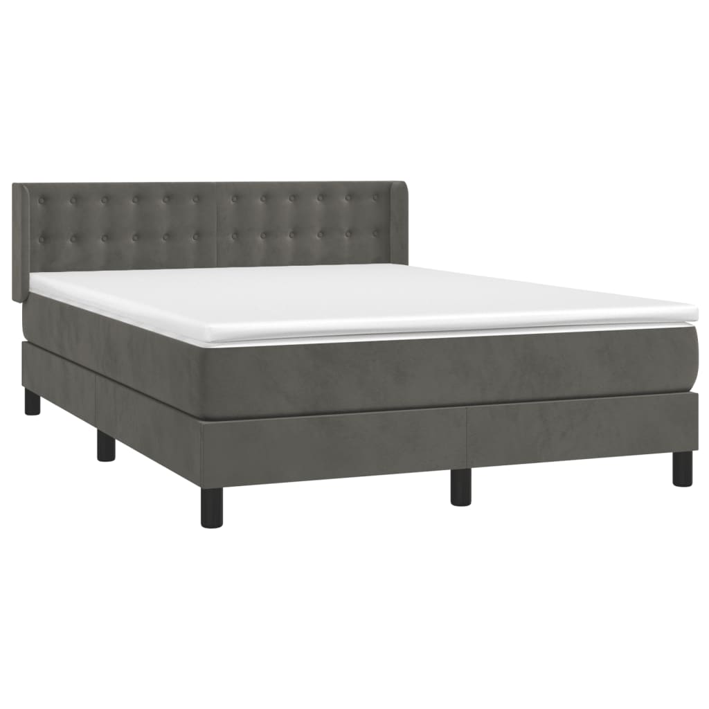 Box spring bed with mattress dark grey 140x200 cm velvet