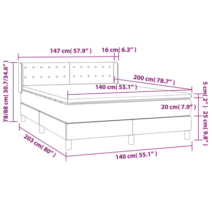 Box spring bed with mattress dark grey 140x200 cm velvet