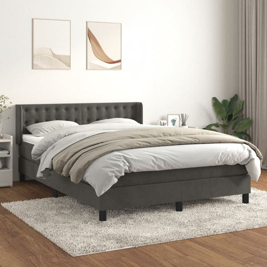 Box spring bed with mattress dark grey 140x200 cm velvet