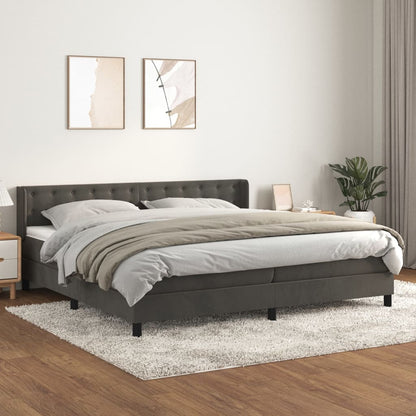 Box spring bed with mattress dark grey 200x200 cm velvet