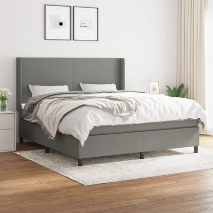 Box spring bed with mattress dark grey 160x200 cm fabric