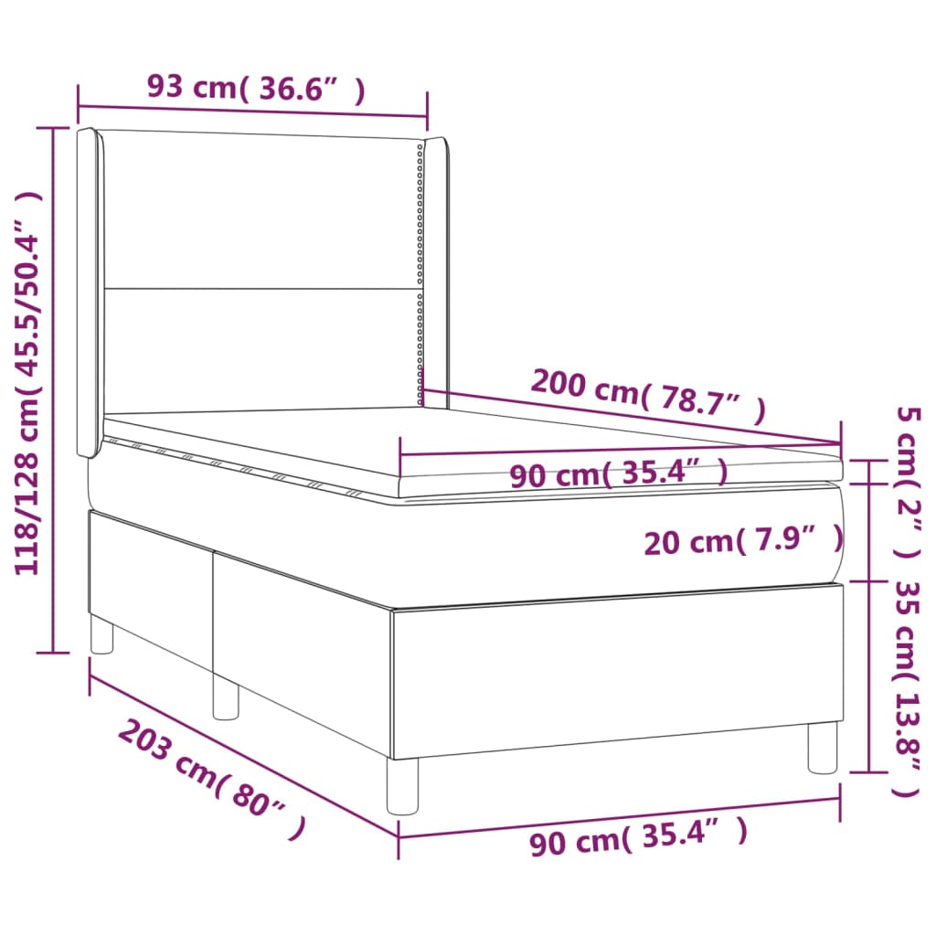 Boxspringbett mit Matratze Schwarz 90x200 cm Stoff