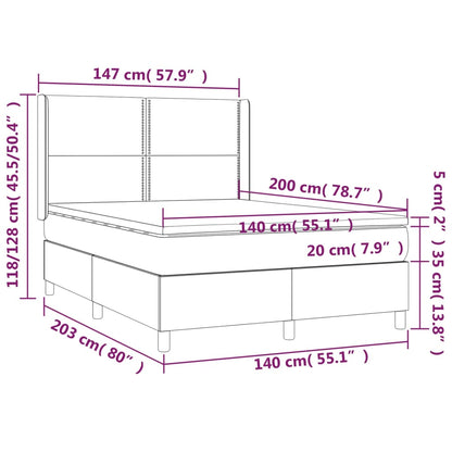 Box spring bed with mattress dark brown 140x200 cm fabric