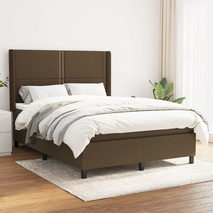 Box spring bed with mattress dark brown 140x200 cm fabric