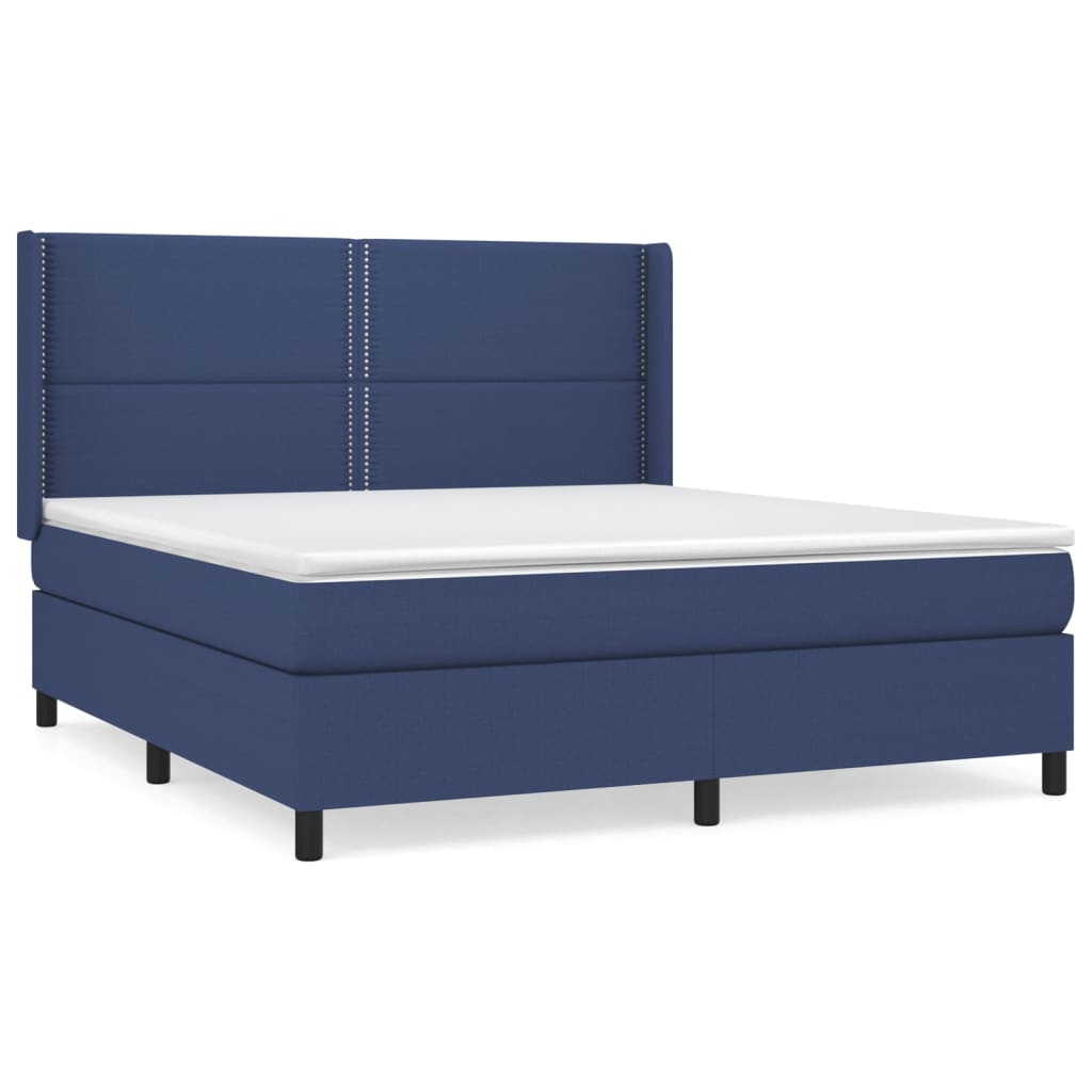 Box spring krevet s plavim madracem 160x200 cm tkanina