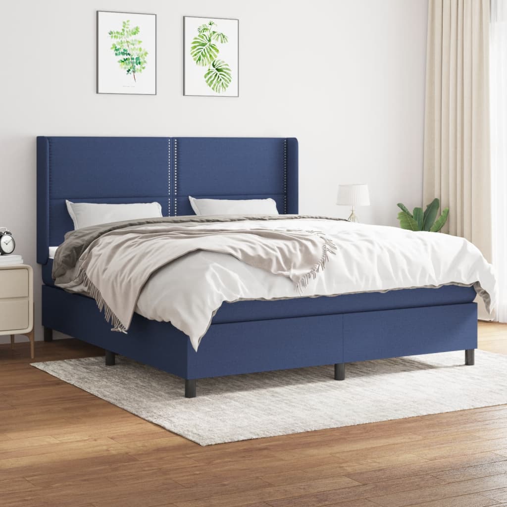 Boxspringbett mit Matratze Blau 180x200 cm Stoff