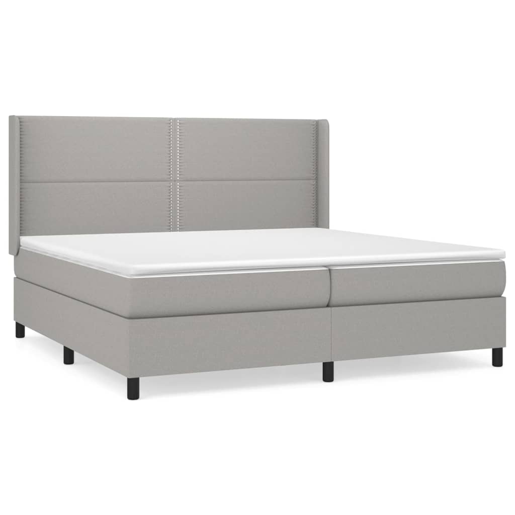 Box spring bed with mattress light grey 200x200 cm fabric