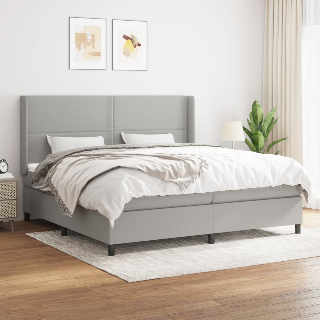 Box spring bed with mattress light grey 200x200 cm fabric