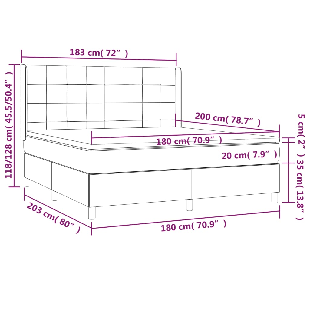 Boxspringbett mit Matratze Schwarz 180x200 cm Stoff