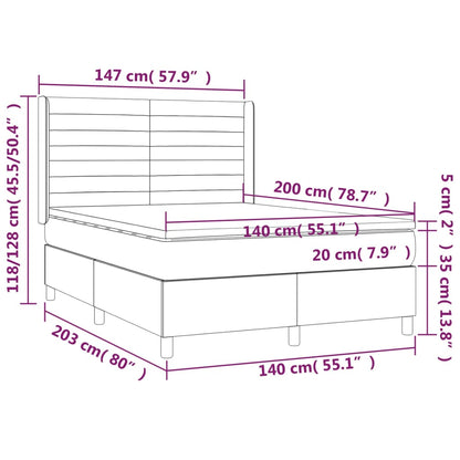 Box spring bed with mattress light grey 140x200 cm fabric