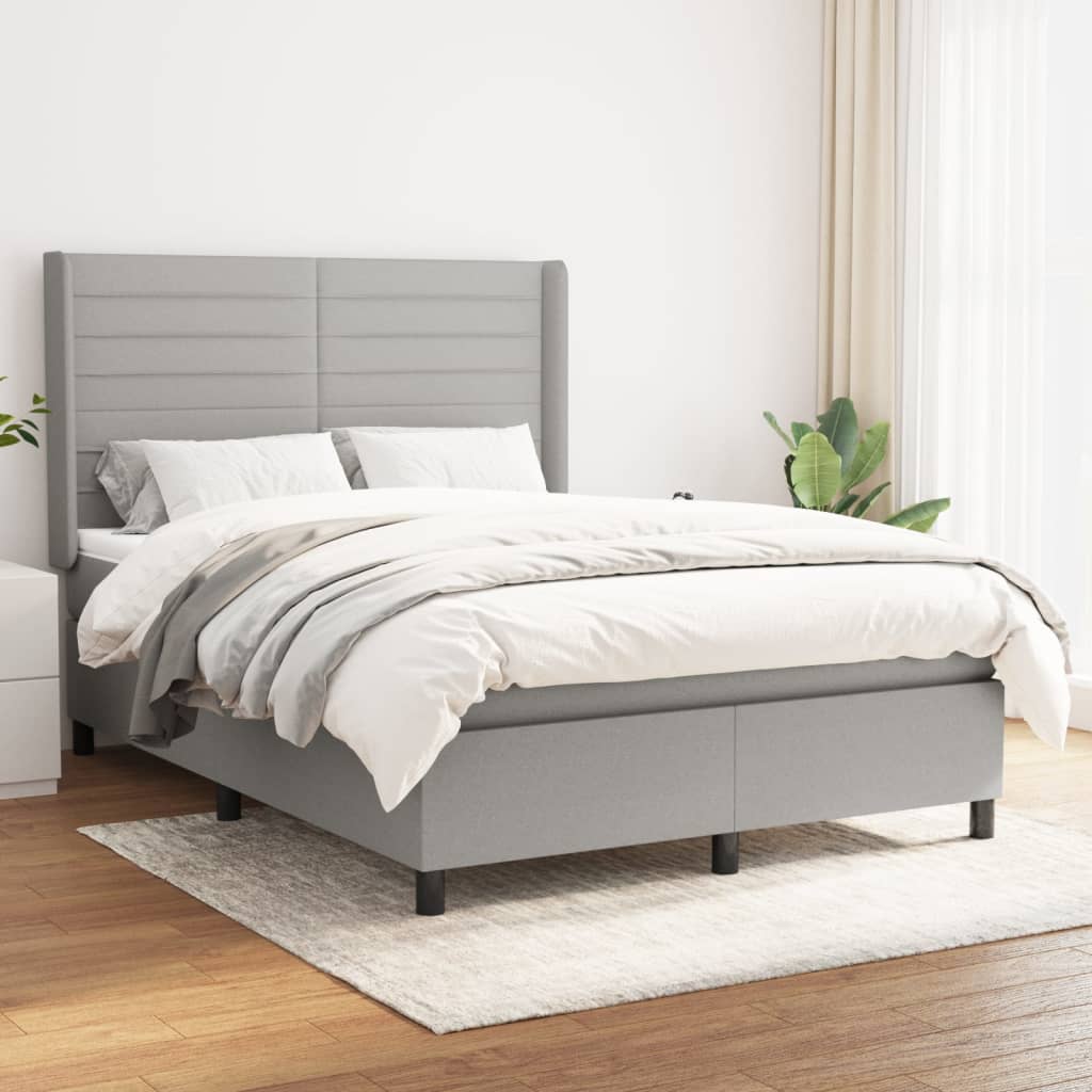 Box spring bed with mattress light grey 140x200 cm fabric