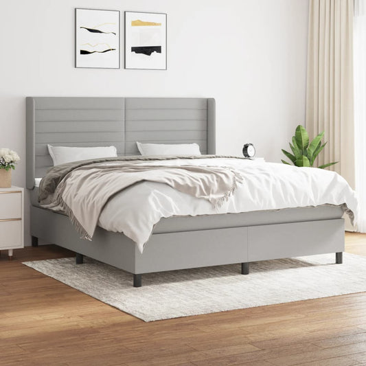 Box spring bed with mattress light grey 160x200 cm fabric