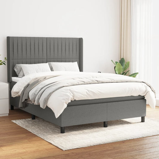 Box spring bed with mattress dark grey 140x200 cm fabric