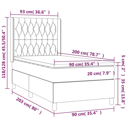 Boxspringbett mit Matratze Hellgrau 90x200 cm Stoff