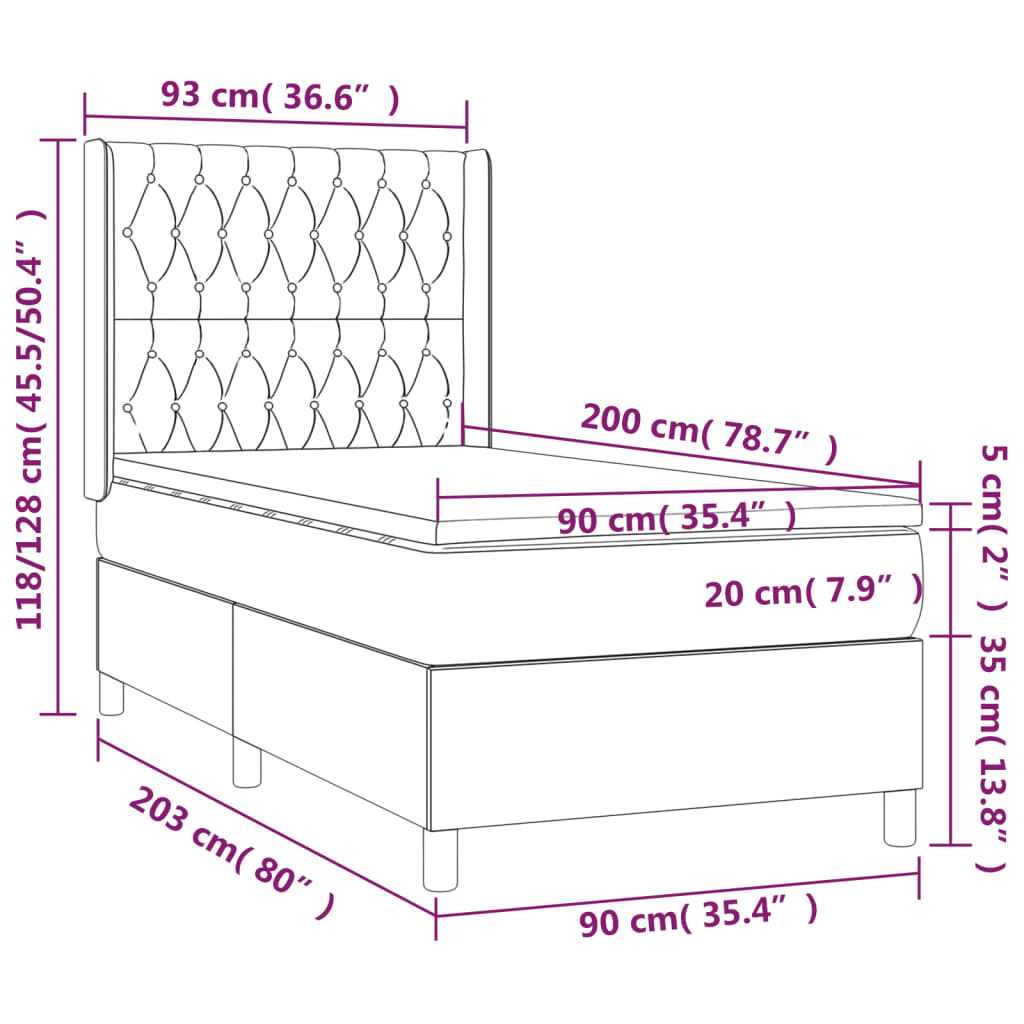 Boxspringbett mit Matratze Dunkelgrau 90x200 cm Stoff