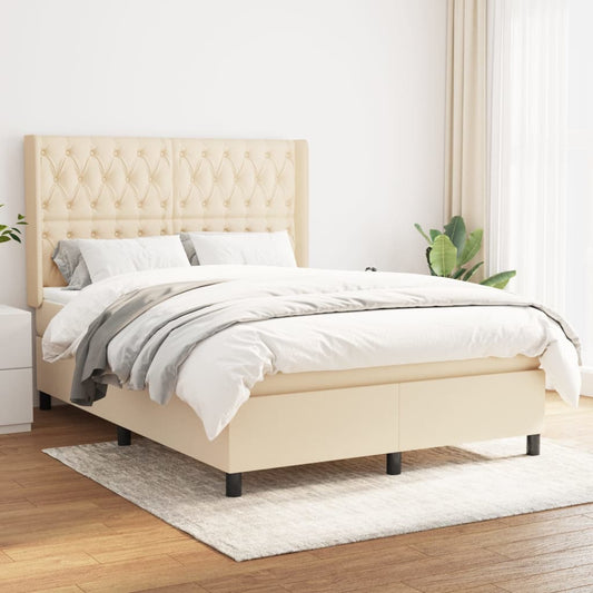 Box spring bed with mattress cream 140x200 cm fabric