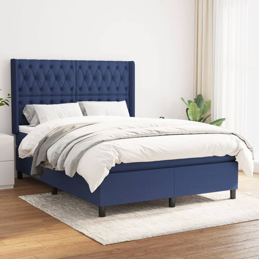 Box spring bed with mattress blue 140x200 cm fabric