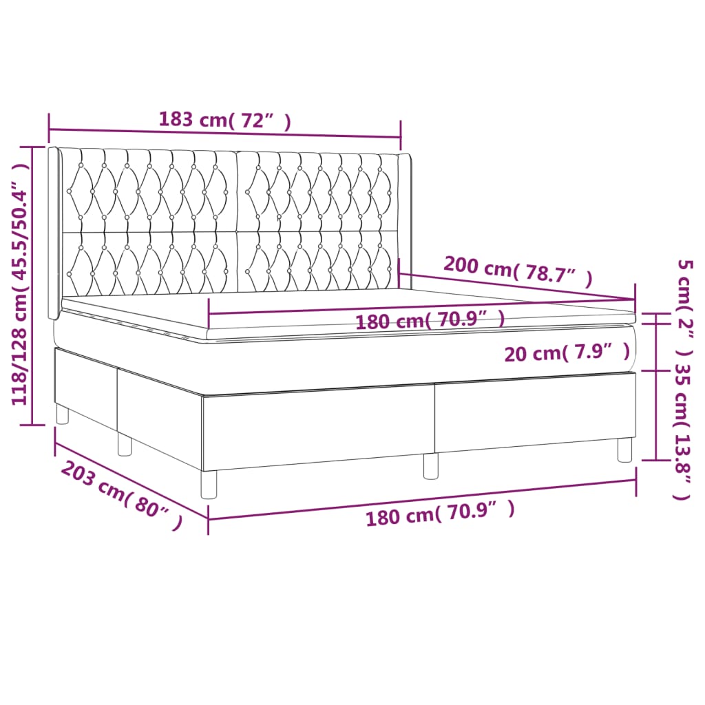 Boxspringbett mit Matratze Dunkelgrau 180x200 cm Stoff