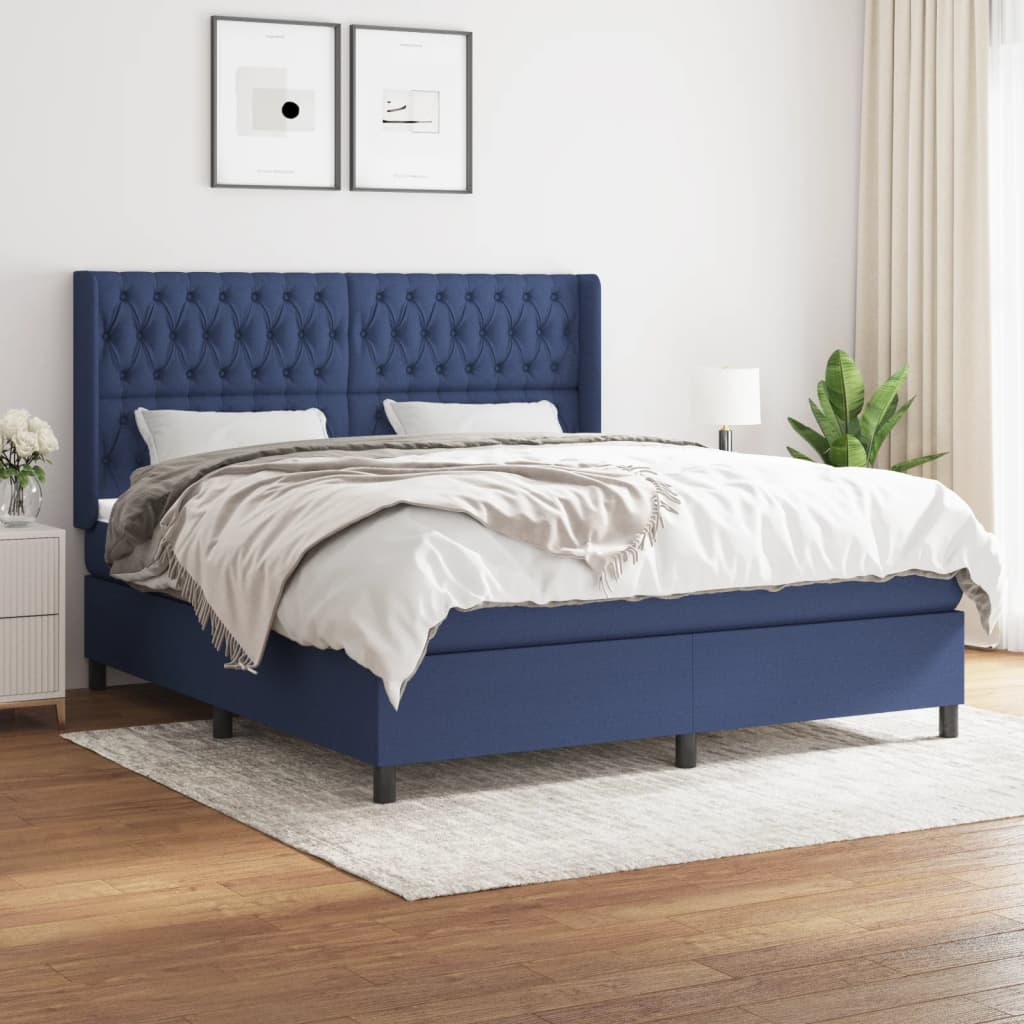 Boxspringbett mit Matratze Blau 180x200 cm Stoff