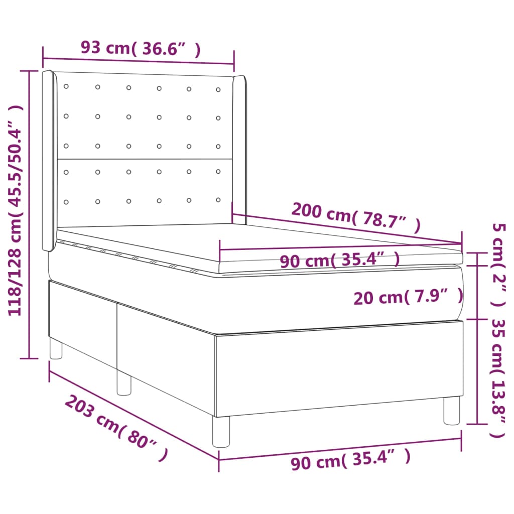 Boxspringbett mit Matratze Dunkelbraun 90x200 cm Stoff