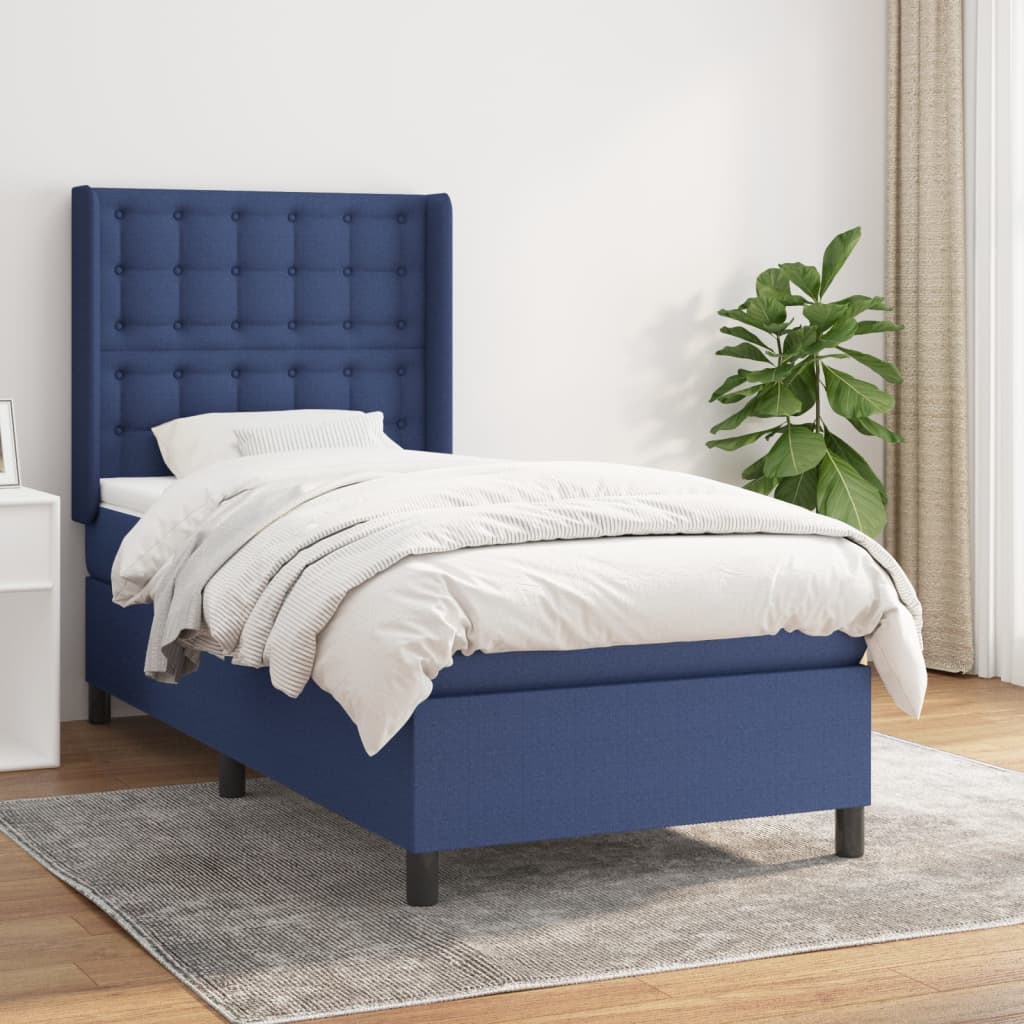 Boxspringbett mit Matratze Blau 90x200 cm Stoff