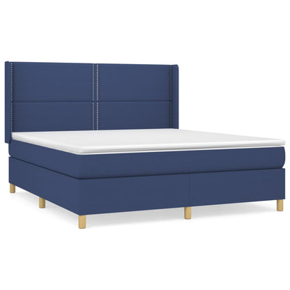 Box spring krevet s plavim madracem 160x200 cm tkanina