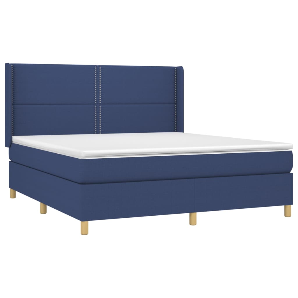 Box spring krevet s plavim madracem 160x200 cm tkanina