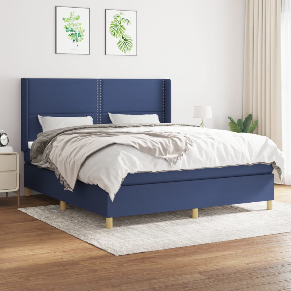 Boxspringbett mit Matratze Blau 180x200 cm Stoff