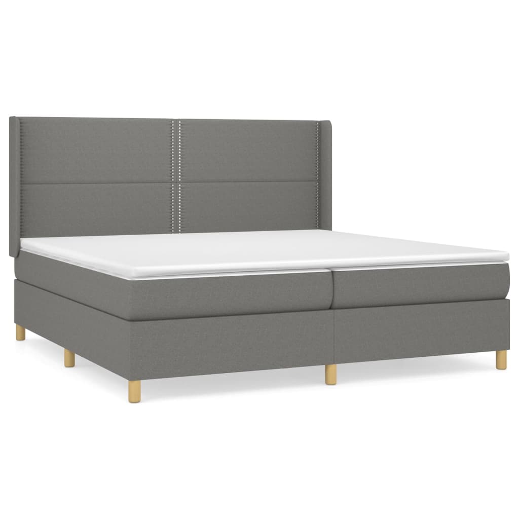 Box spring bed with mattress dark grey 200x200 cm fabric