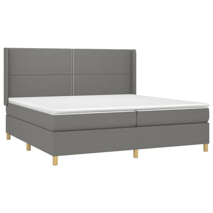 Box spring bed with mattress dark grey 200x200 cm fabric