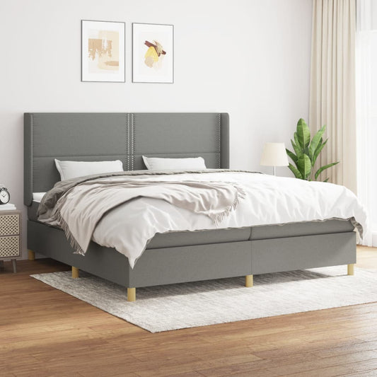 Box spring bed with mattress dark grey 200x200 cm fabric