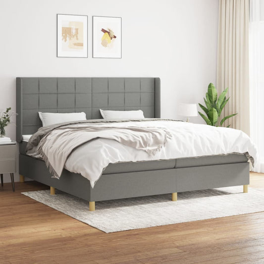 Box spring bed with mattress dark grey 200x200 cm fabric