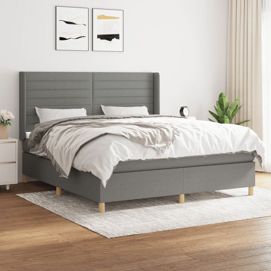 Box spring bed with mattress dark grey 160x200 cm fabric