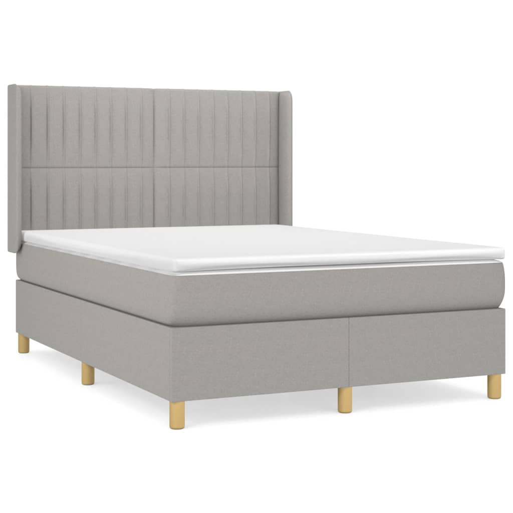 Box spring bed with mattress light grey 140x200 cm fabric