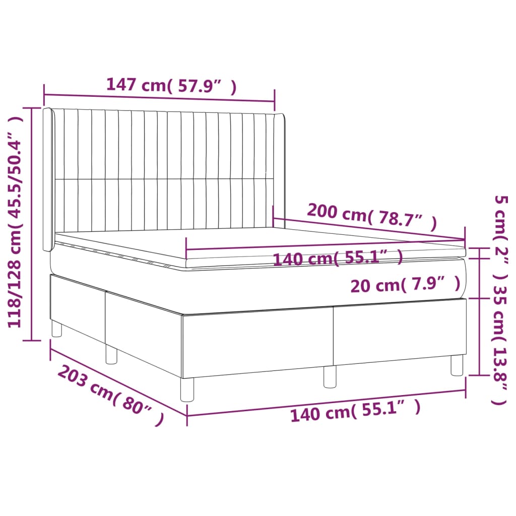 Box spring bed with mattress light grey 140x200 cm fabric