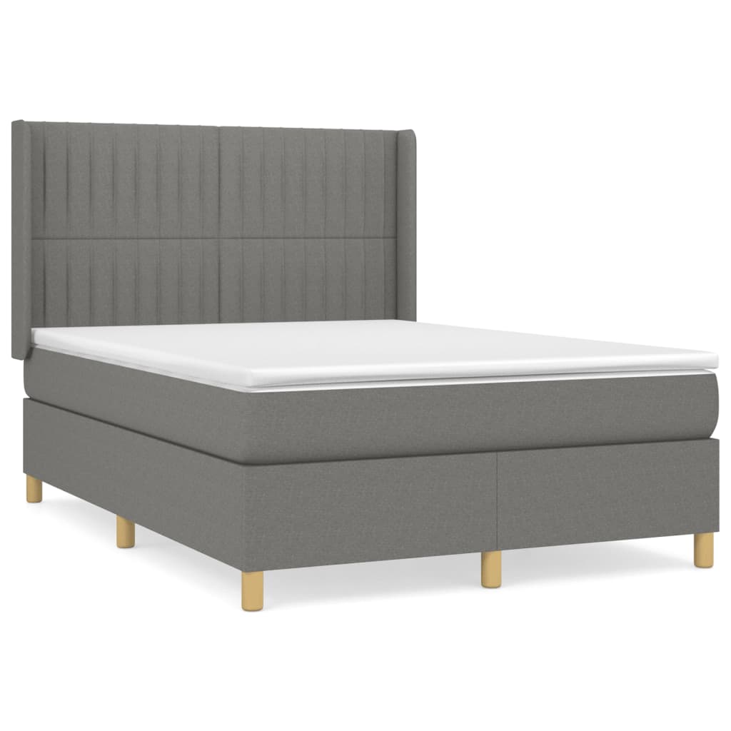 Box spring bed with mattress dark grey 140x200 cm fabric