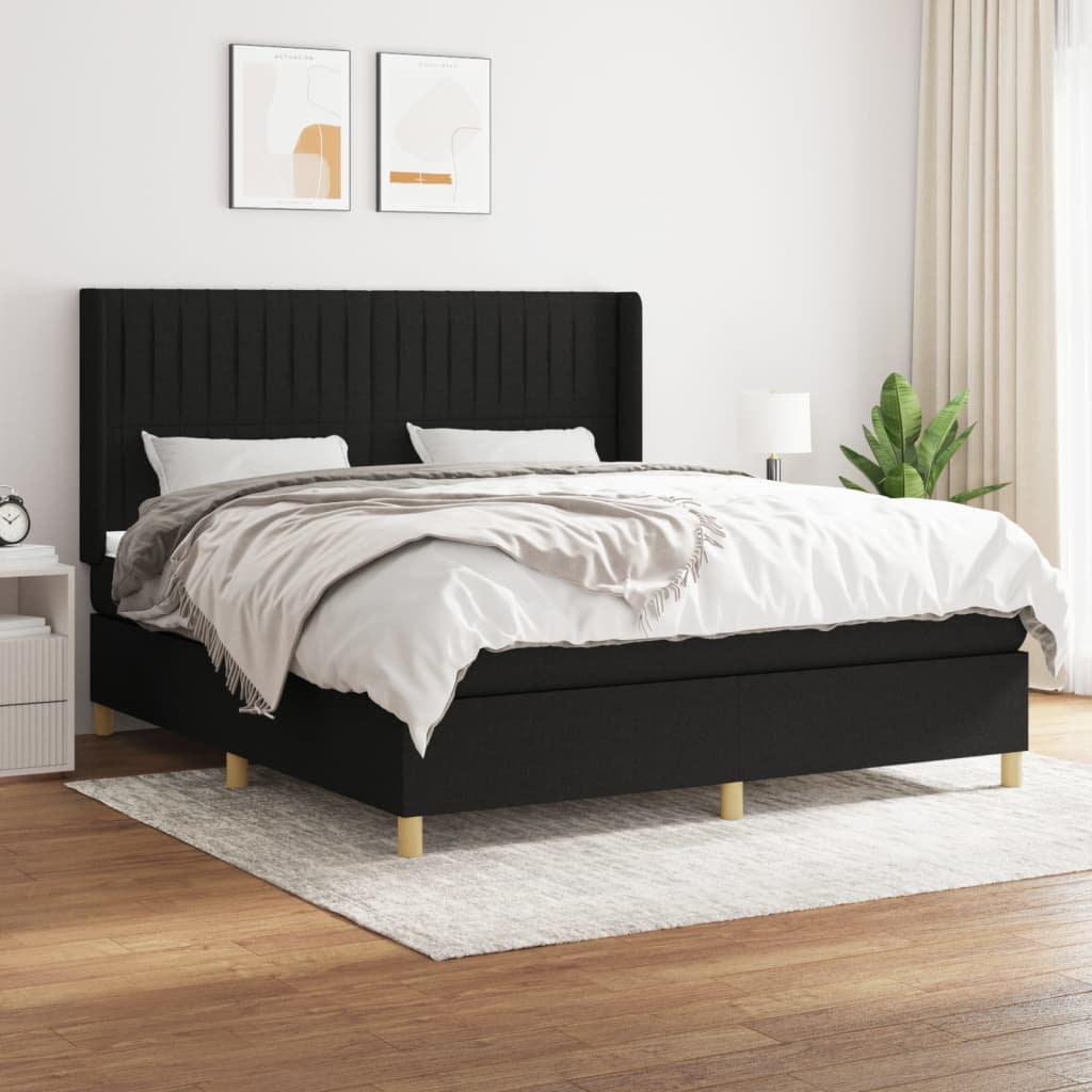 Box spring bed with mattress black 160x200 cm fabric