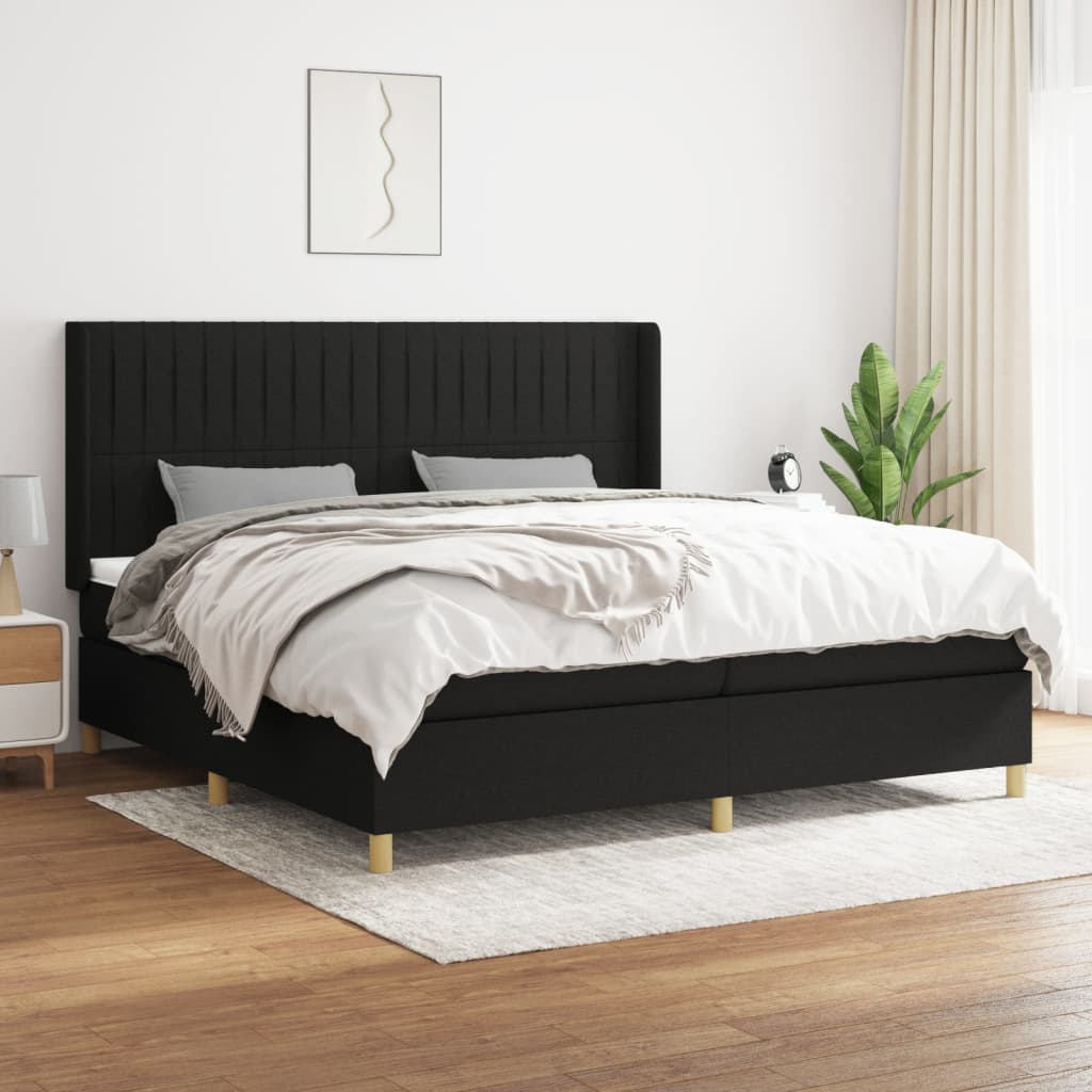 Box spring bed with mattress black 200x200 cm fabric