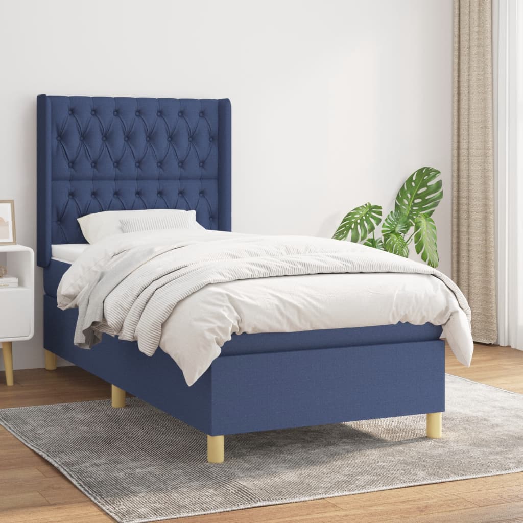 Boxspringbett mit Matratze Blau 90x200 cm Stoff