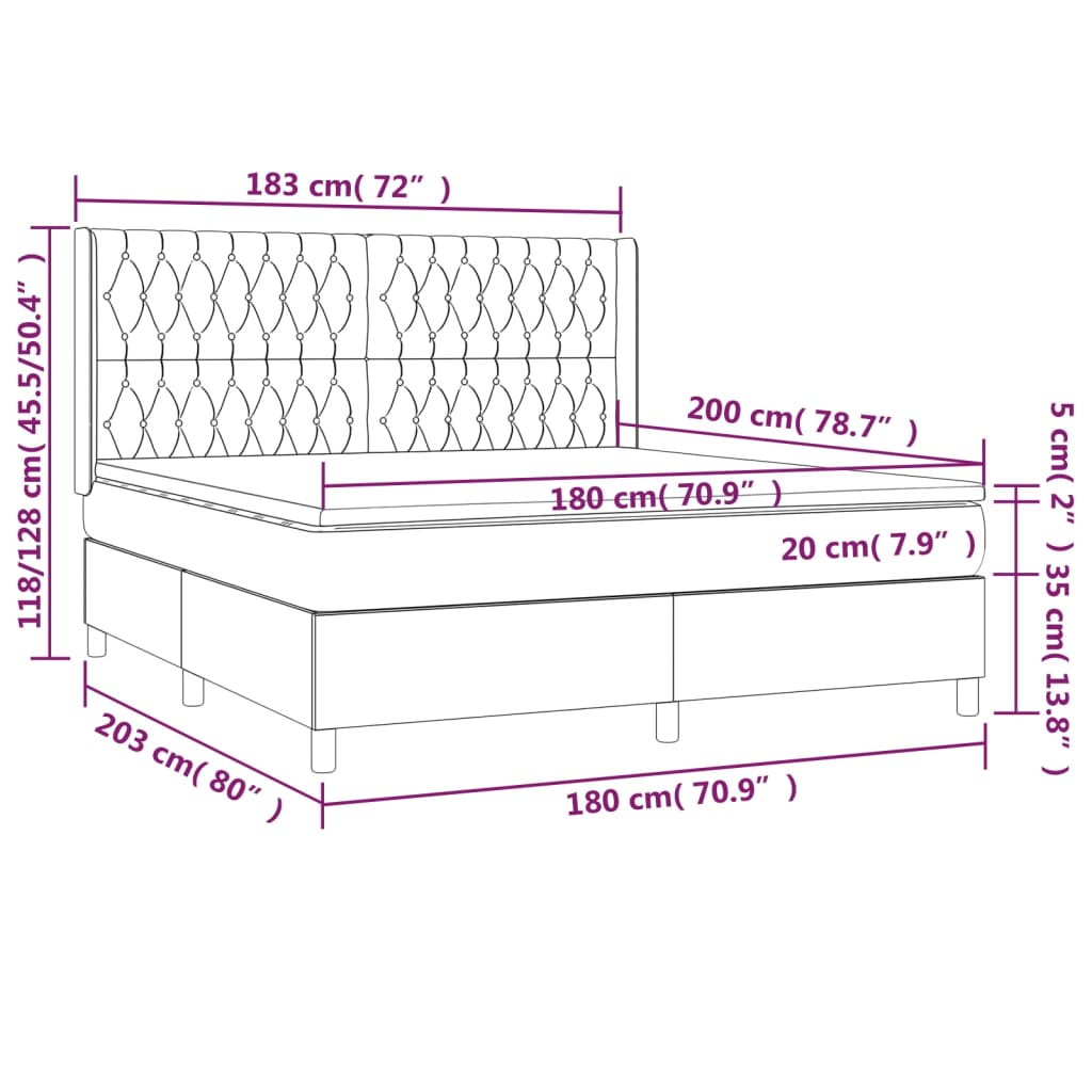 Boxspringbett mit Matratze Hellgrau 180x200 cm Stoff