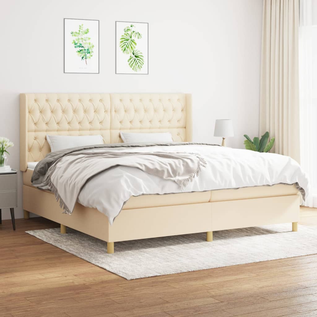 Boxspringbett mit Matratze Creme 200x200 cm Stoff