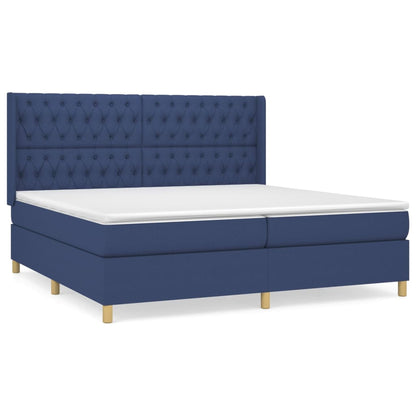 Box spring bed with mattress blue 200x200 cm fabric