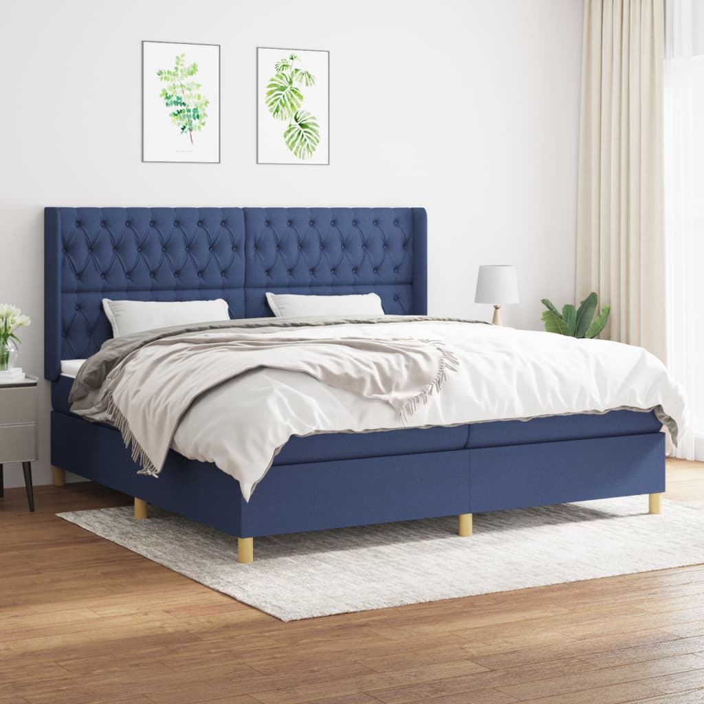 Box spring bed with mattress blue 200x200 cm fabric