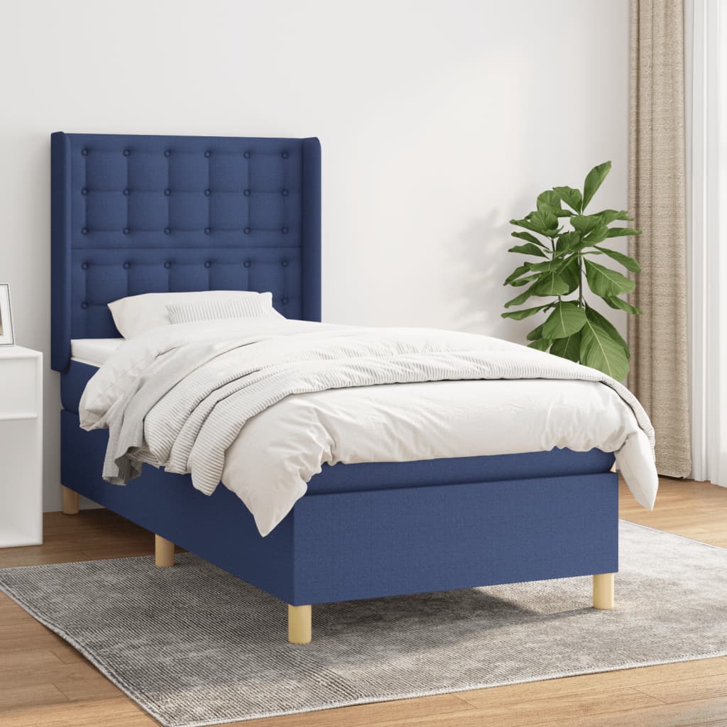 Boxspringbett mit Matratze Blau 90x200 cm Stoff