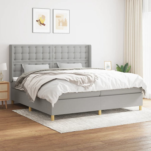 Box spring bed with mattress light grey 200x200 cm fabric