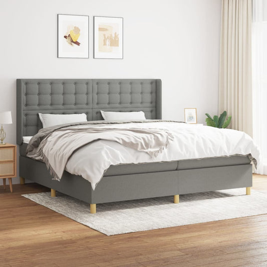 Box spring bed with mattress dark grey 200x200 cm fabric