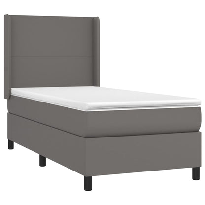 Boxspringbett mit Matratze Grau 90x200 cm Kunstleder